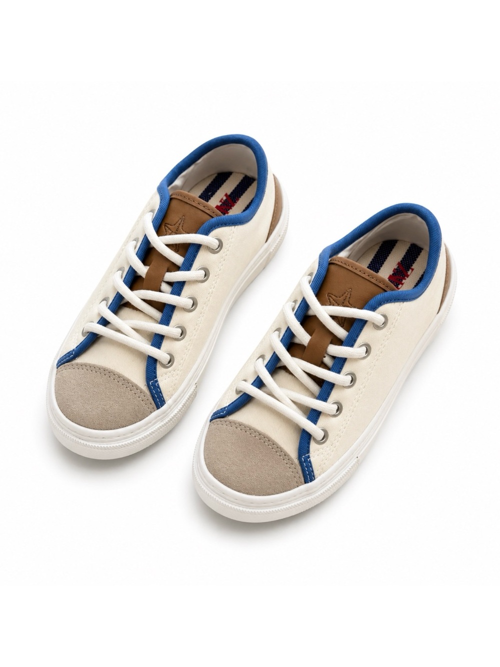 Zara Kids Lace-Up Sneakers in Cream, Blue and Tan